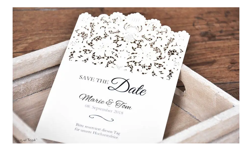 Save the Date Karten Hochzeit Spitze Lasercut