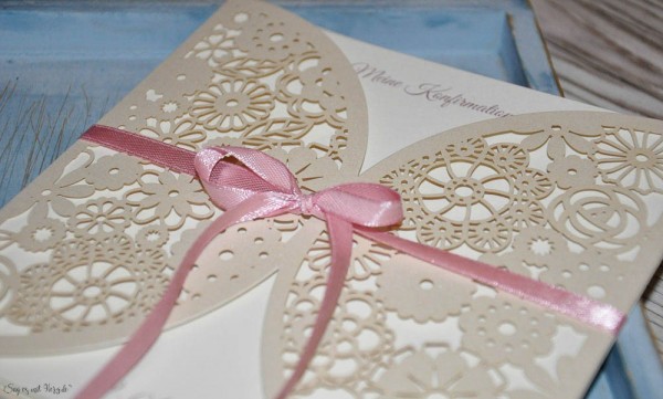 Einladungskarten Hochzeit Spitze Laserschnitt Weiß Karte Floral Blumen Quadrat