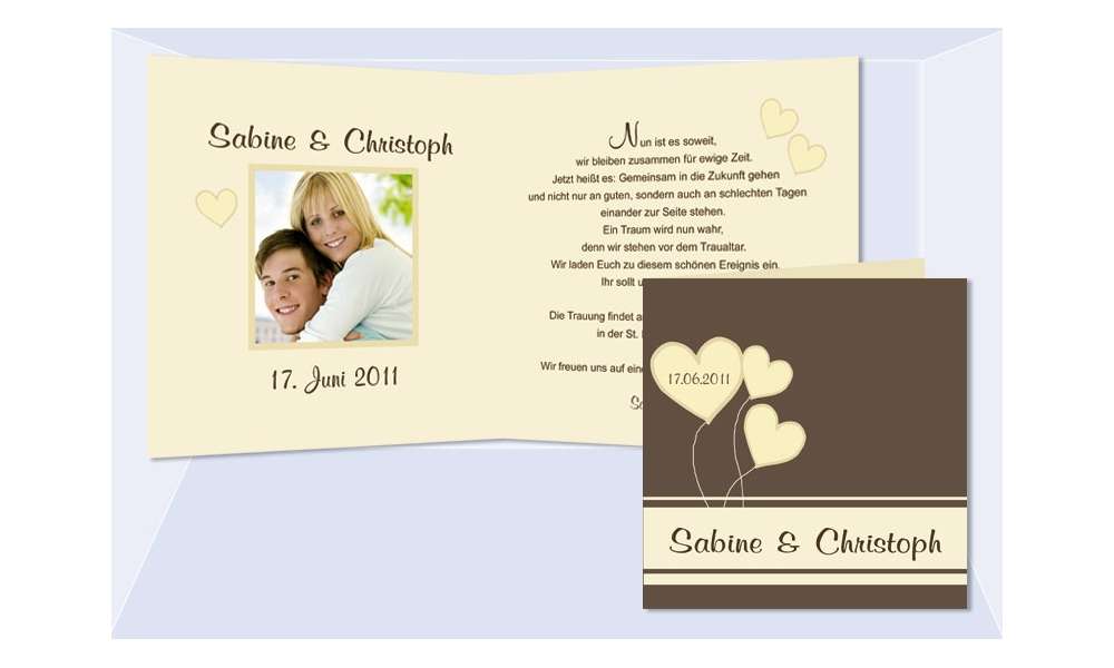 Einladungskarte Hochzeit "Herz", Klappkarte Quadrat, braun creme Einladungskarte Hochzeit "Herz", Klappkarte Quadrat, braun creme