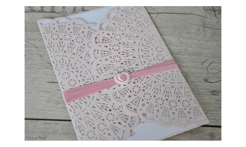 Hochzeitseinladung rosa Spitze Lasercut Vintage diy