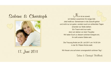 Einladungskarte Hochzeit "Herz", Klappkarte Quadrat, braun creme