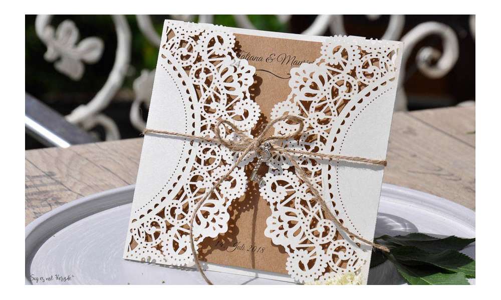 Einladungskarte Hochzeit Kraftpapier Spitze Lasercut diy