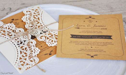 Einladungskarte Hochzeit Kraftpapier Spitze Lasercut diy