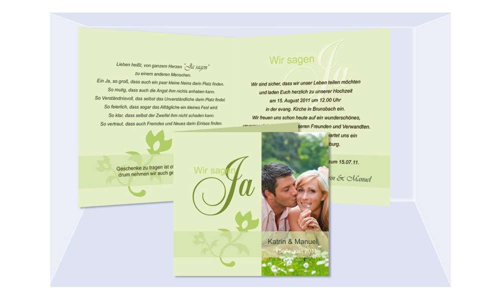 Einladungskarte Hochzeit "Blütenfrisch", Klappkarte Quadrat, grün