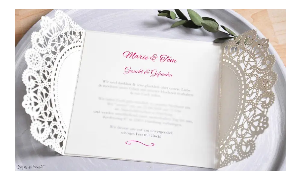 Einladungskarten Hochzeit Spitze Vintage Lasercut