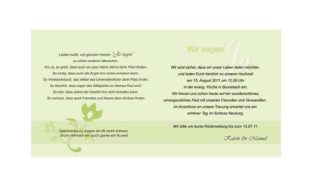 Einladungskarte Hochzeit "Blütenfrisch", Klappkarte Quadrat, grün