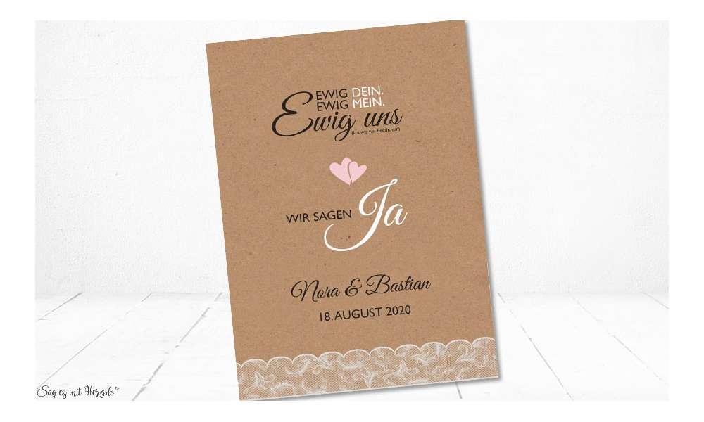 Vintage Kraftpapier Hochzeitseinladung rustical natural Spitze
