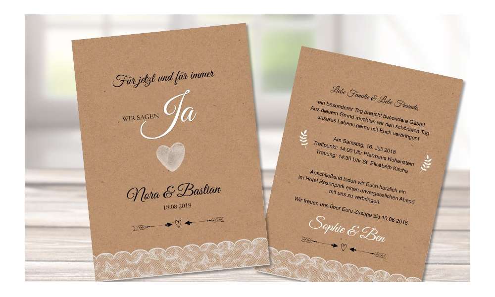 Vintage Kraftpapier Hochzeitseinladung rustical natural Spitze