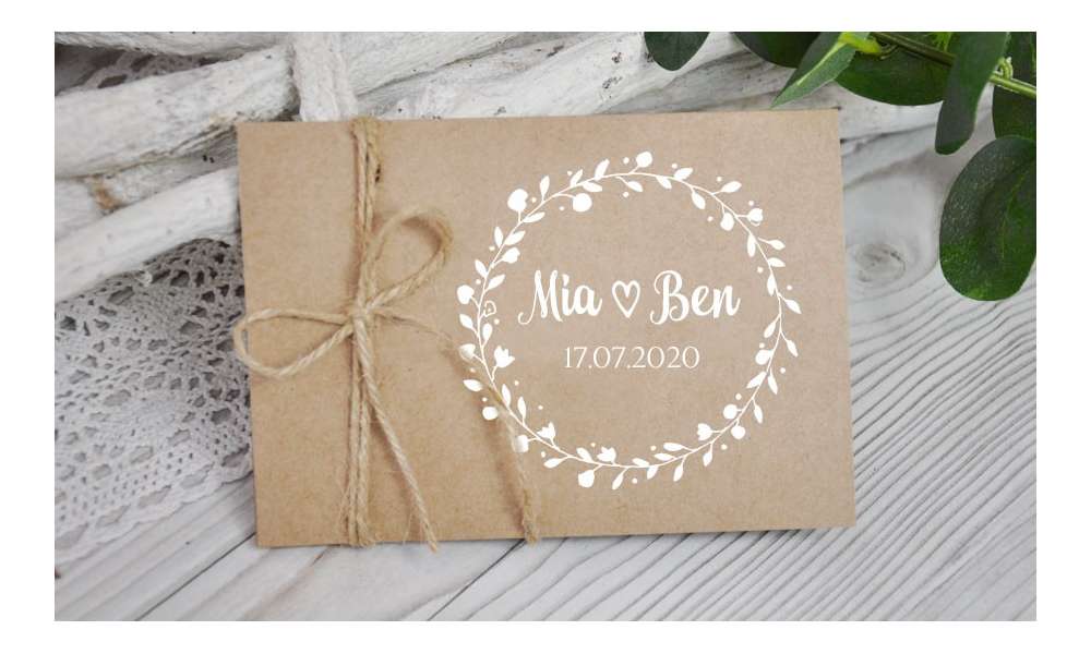 Einladungskarten Hochzeit Kraftpapier Vintage Blumen rustikal