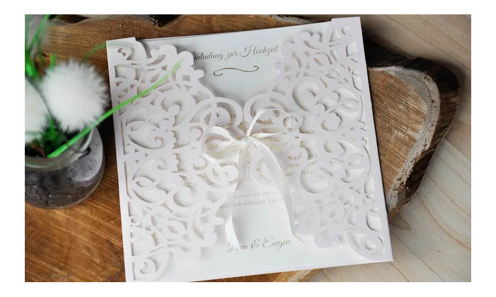 Rosa Lasercut Hochzeitseinladung rosa Spitze Vintage diy