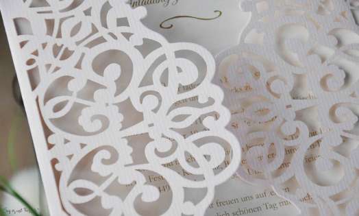 Rosa Lasercut Hochzeitseinladung rosa Spitze Vintage diy