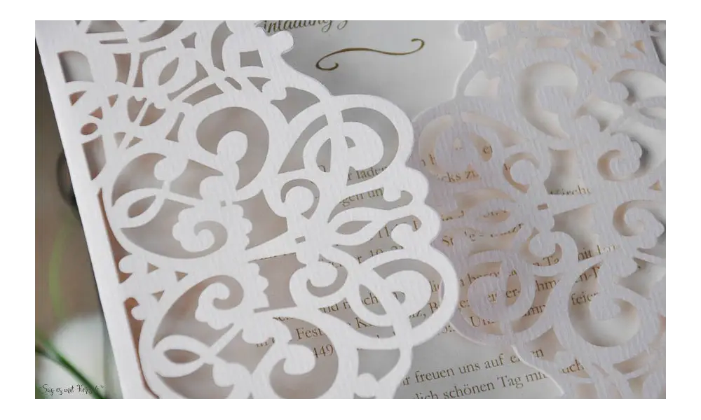 Rosa Lasercut Hochzeitseinladung rosa Spitze Vintage diy