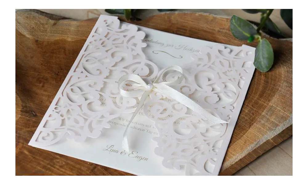Rosa Lasercut Hochzeitseinladung rosa Spitze Vintage diy