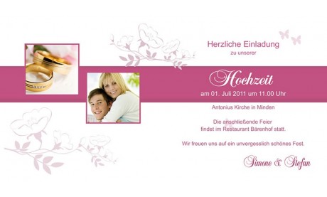Einladungskarte Hochzeit "Kirschblüte", Klappkarte Quadrat, weiß pink