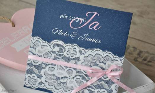 Einladungskarten Hochzeit Spitze weiß Vintage rosa blau