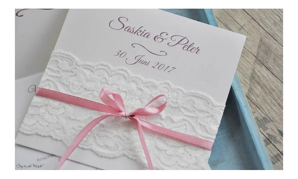 Einladungskarten Hochzeit Spitze weiß Vintage rosa