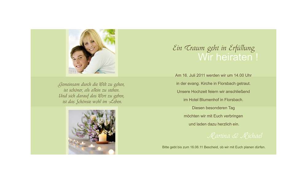 Einladungskarte Hochzeit "Stilvoll", Klappkarte Quadrat, grün