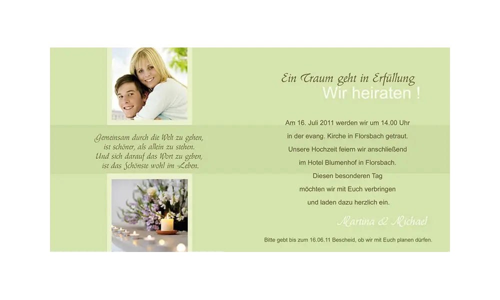Einladungskarte Hochzeit "Stilvoll", Klappkarte Quadrat, grün