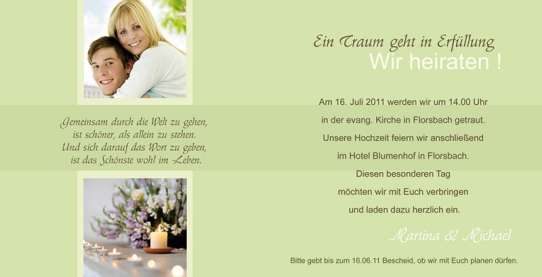 Einladungskarte Hochzeit "Stilvoll", Klappkarte Quadrat, grün