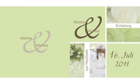 Einladungskarte Hochzeit "Stilvoll", Klappkarte Quadrat, grün