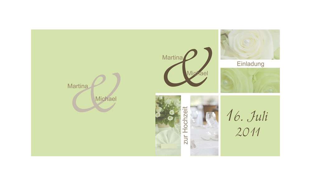 Einladungskarte Hochzeit "Stilvoll", Klappkarte Quadrat, grün