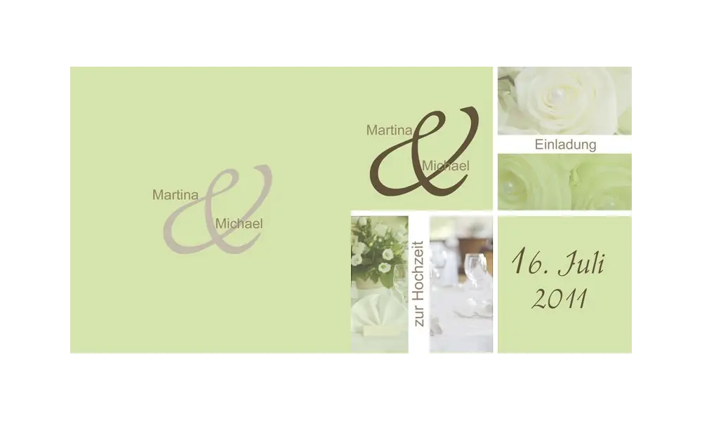 Einladungskarte Hochzeit "Stilvoll", Klappkarte Quadrat, grün