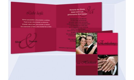 Einladungskarte Hochzeit "Quadrat", Klappkarte Quadrat, rot