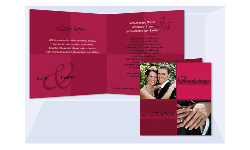 Einladungskarte Hochzeit "Quadrat", Klappkarte Quadrat, rot