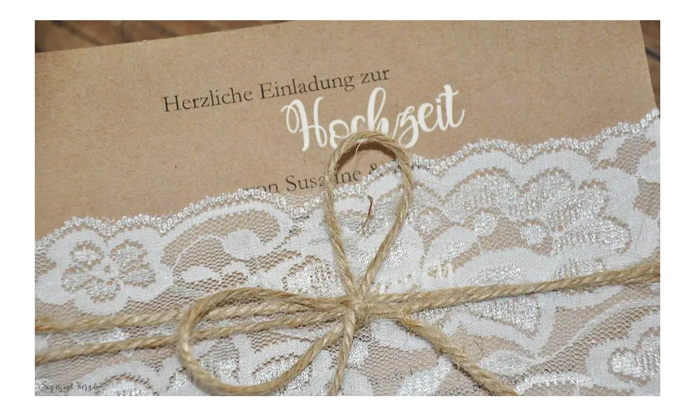 Einladungskarten Hochzeit Vintage Kraftpapier Spitze weiß rustikal edel