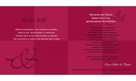 Einladungskarte Hochzeit "Quadrat", Klappkarte Quadrat, rot