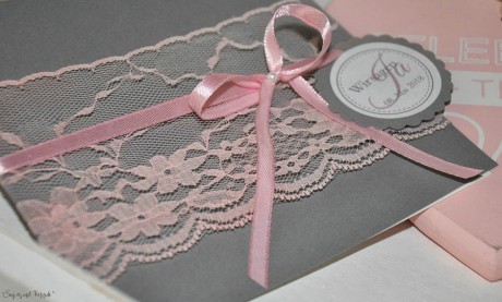 Vintage Einladungskarten Hochzeit Spitze rosa grau anthrazit