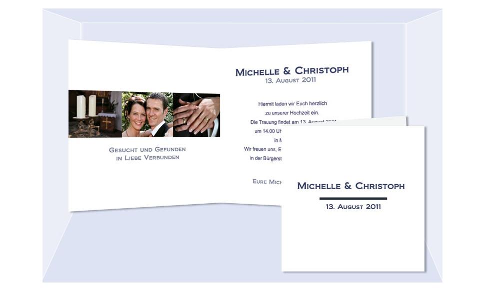 Einladungskarte Hochzeit "Schlicht", Klappkarte Quadrat, weiß marine