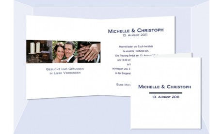 Einladungskarte Hochzeit "Schlicht", Klappkarte Quadrat, weiß marine