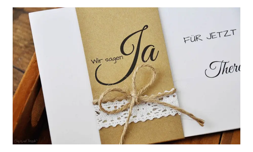 Einladungskarten Hochzeit Vintage Kraftpapier Banderole Spitze diy