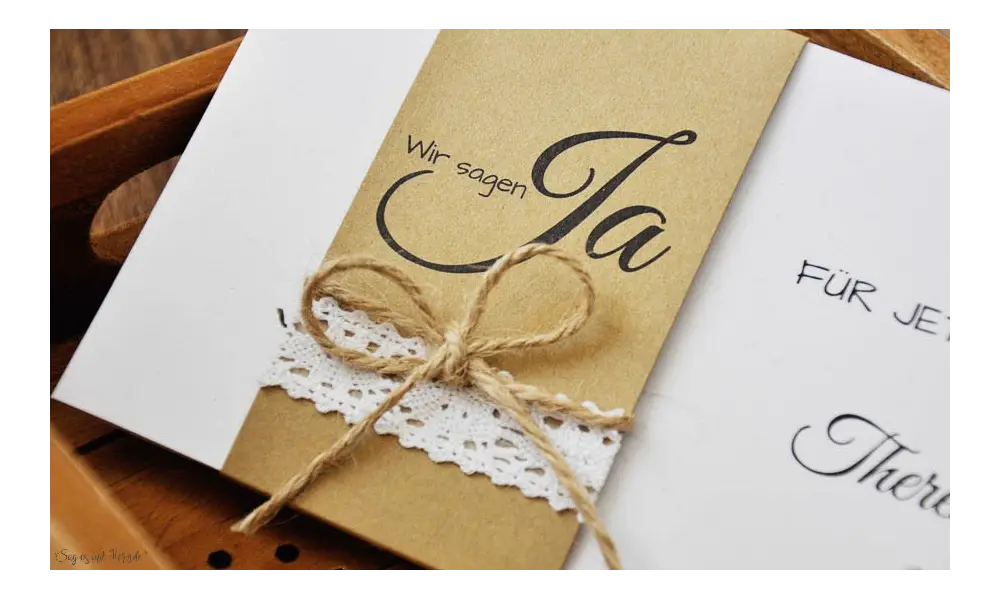 Einladungskarten Hochzeit Vintage Kraftpapier Banderole Spitze diy
