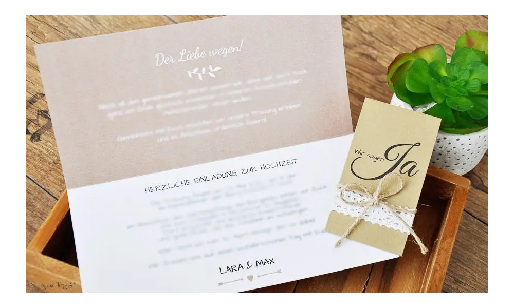 Einladungskarten Hochzeit Vintage Kraftpapier Banderole Spitze diy