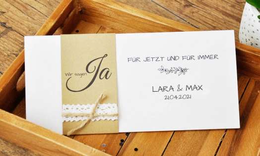 Einladungskarten Hochzeit Vintage Kraftpapier Banderole Spitze diy