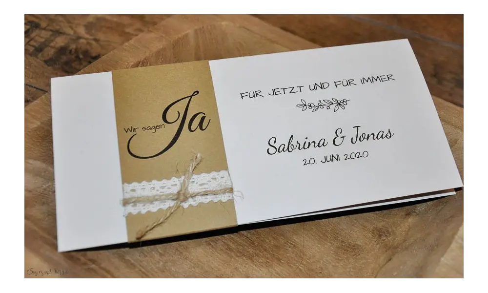Einladungskarten Hochzeit Vintage Kraftpapier Banderole Spitze diy