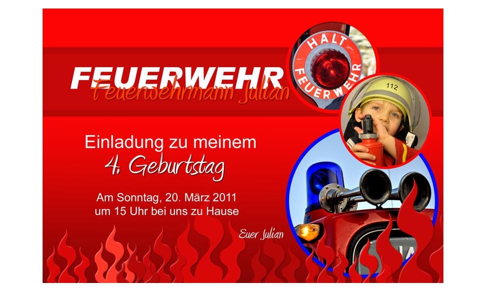 Einladung Kindergeburtstag "Feuerwehr", Fotokarte 10x15 cm