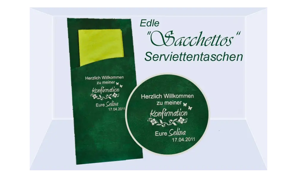 Edle Serviettentaschen "Sacchettos" mit individuellem Aufdruck