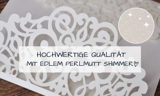 Einladungskarten Hochzeit Lasercut Spitze Pocketfold edel elegant weiß