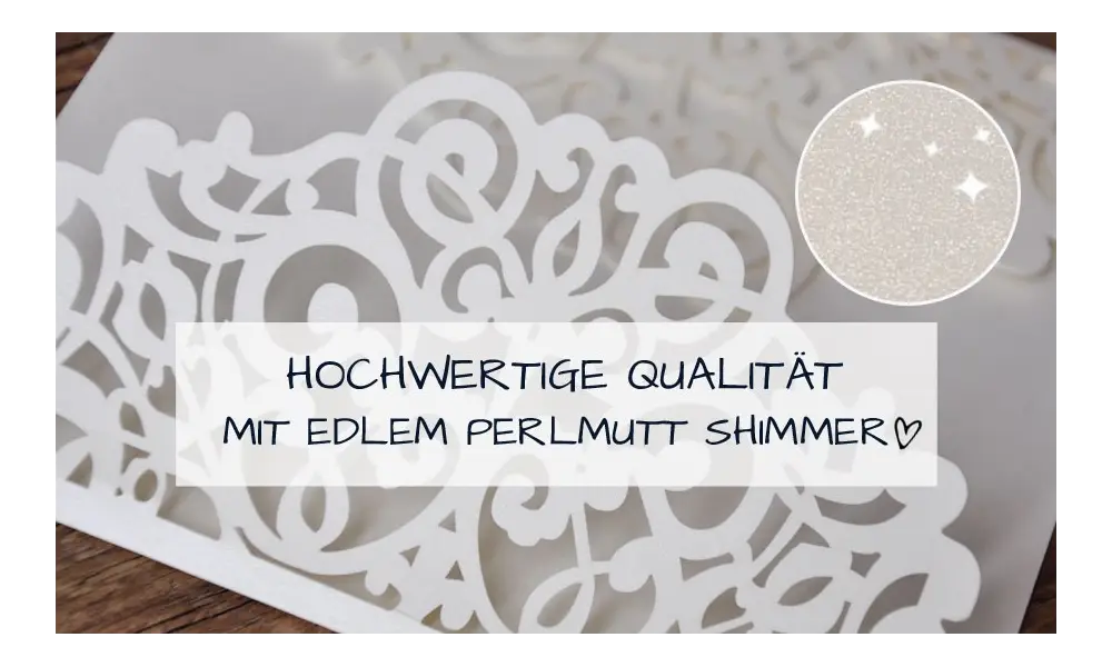 Einladungskarten Hochzeit Lasercut Spitze Pocketfold edel elegant weiß