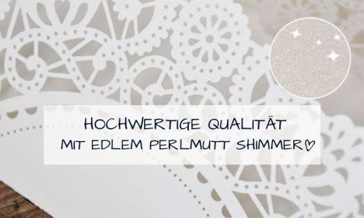 Einladungskarten Hochzeit Lasercut Spitze weiß Vintage diy flieder Schleife