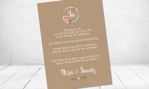 Hochzeitseinladung floral Vintage Spitze weiß Kraftpapier Blumen diy