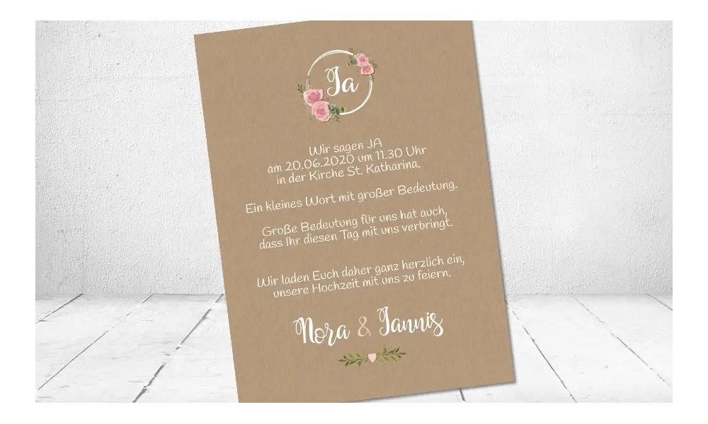 Hochzeitseinladung floral Vintage Spitze weiß Kraftpapier Blumen diy