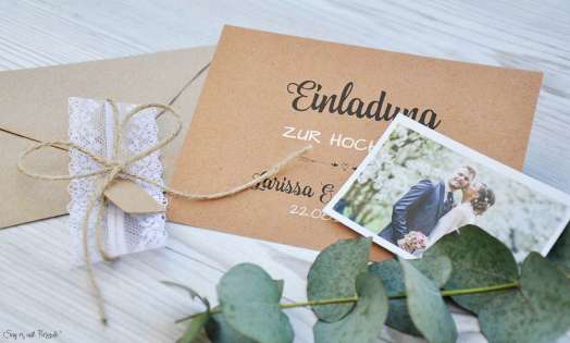 Hochzeitseinladung Kraftpapier Spitze mit Foto Vintage diy