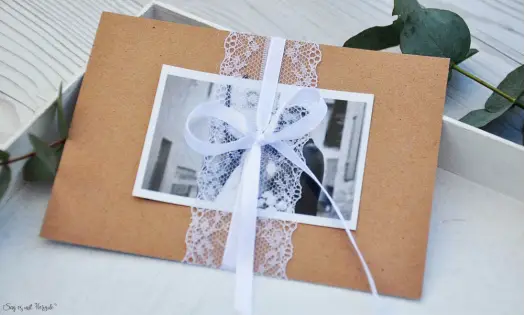 Hochzeitseinladung Kraftpapier Spitze mit Foto Vintage diy