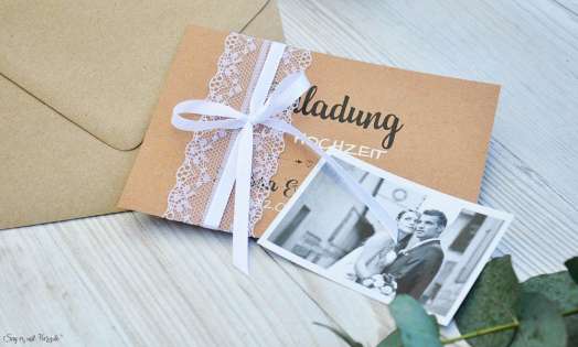 Hochzeitseinladung Kraftpapier Spitze mit Foto Vintage diy