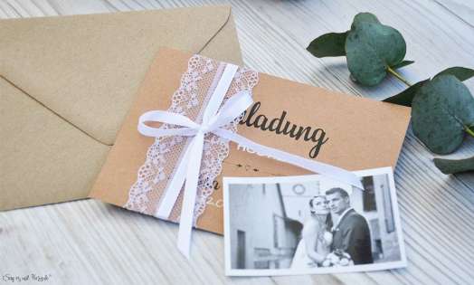 Hochzeitseinladung Kraftpapier Spitze mit Foto Vintage diy