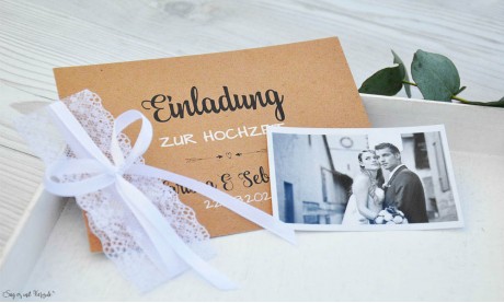Hochzeitseinladung Kraftpapier Spitze mit Foto Vintage diy